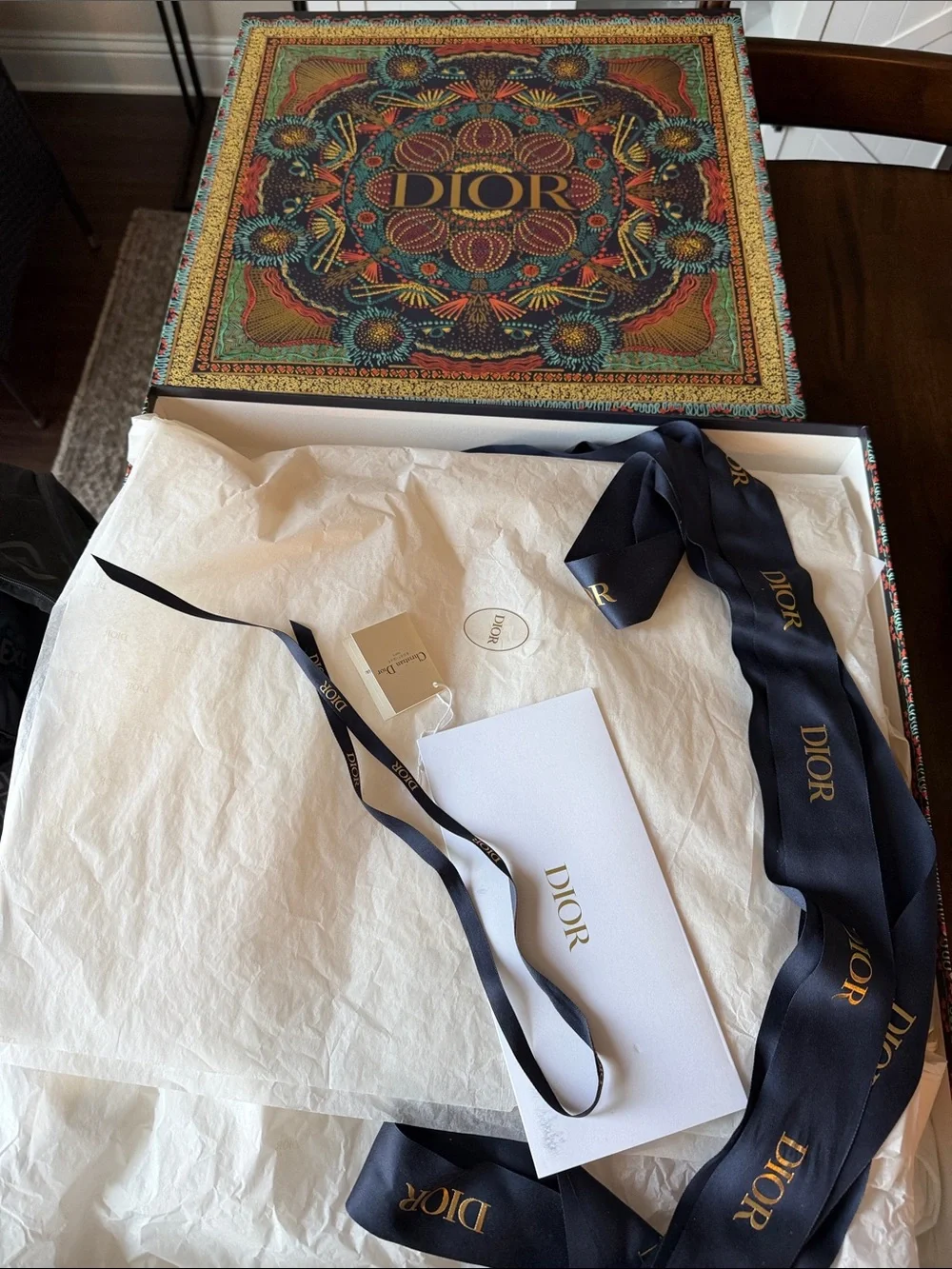 Dior Multicolor Floral Mandala Silk Scarf - Navy, Turquoise, Coral, Gold